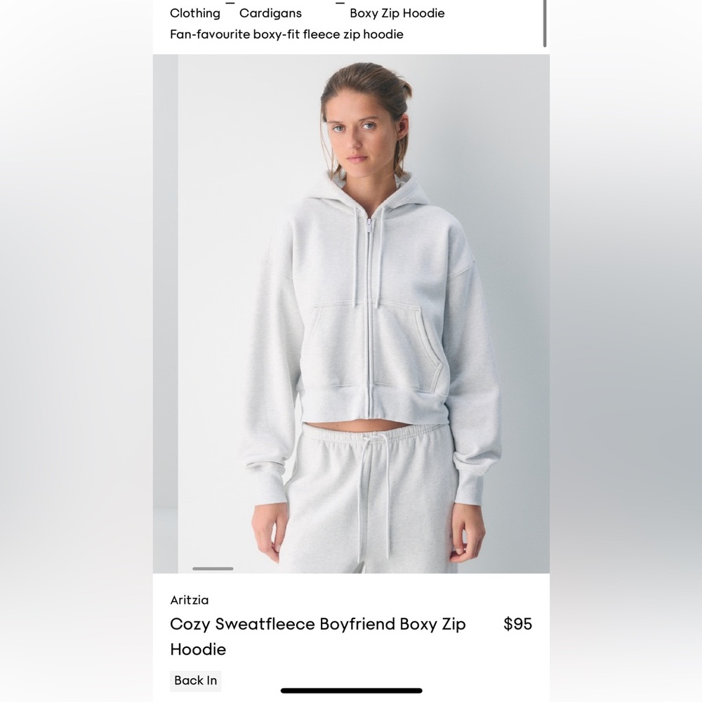 Aritzia- COZY FLEECE BOYFRIEND BOXY ZIP HOODIE